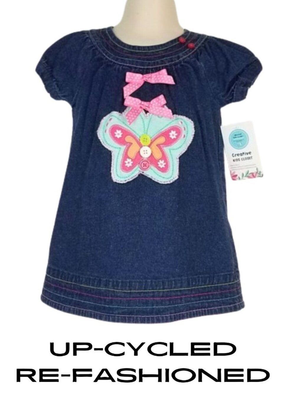 NURSERY RHYME Refashioned Upcycled Denim Jean Dress - Infant Girl's 18 Mo